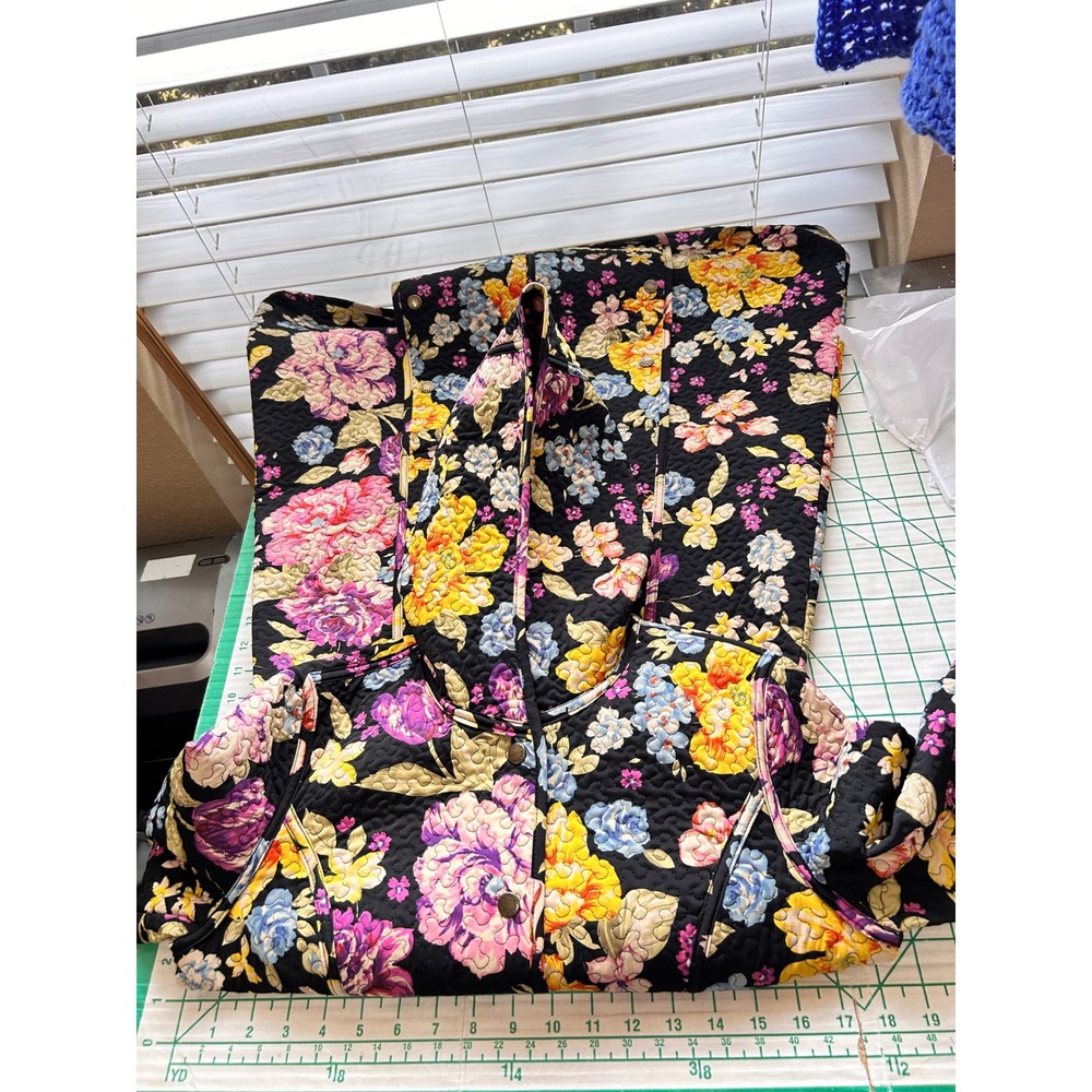 Neo Quilted Floral Maxi Coat Black Dark Floral Whimsigoth Hooded Jacket Cottage - Picture 4 of 16